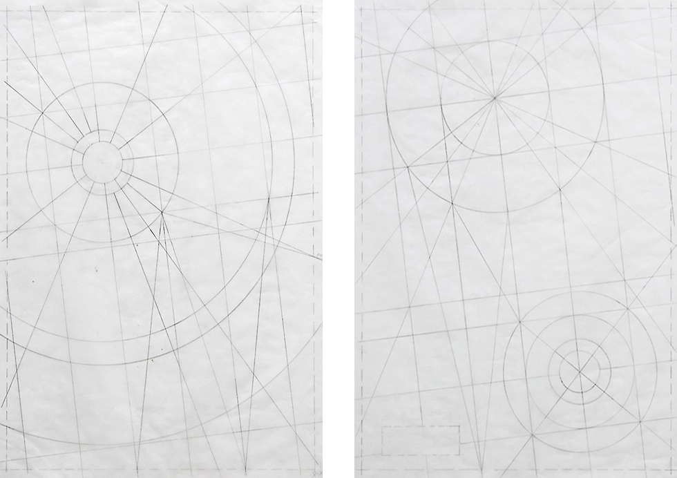Entwurfszeichnungen / Originalgröße / Bleistift auf Transparentpapier / Kapelle Maurig